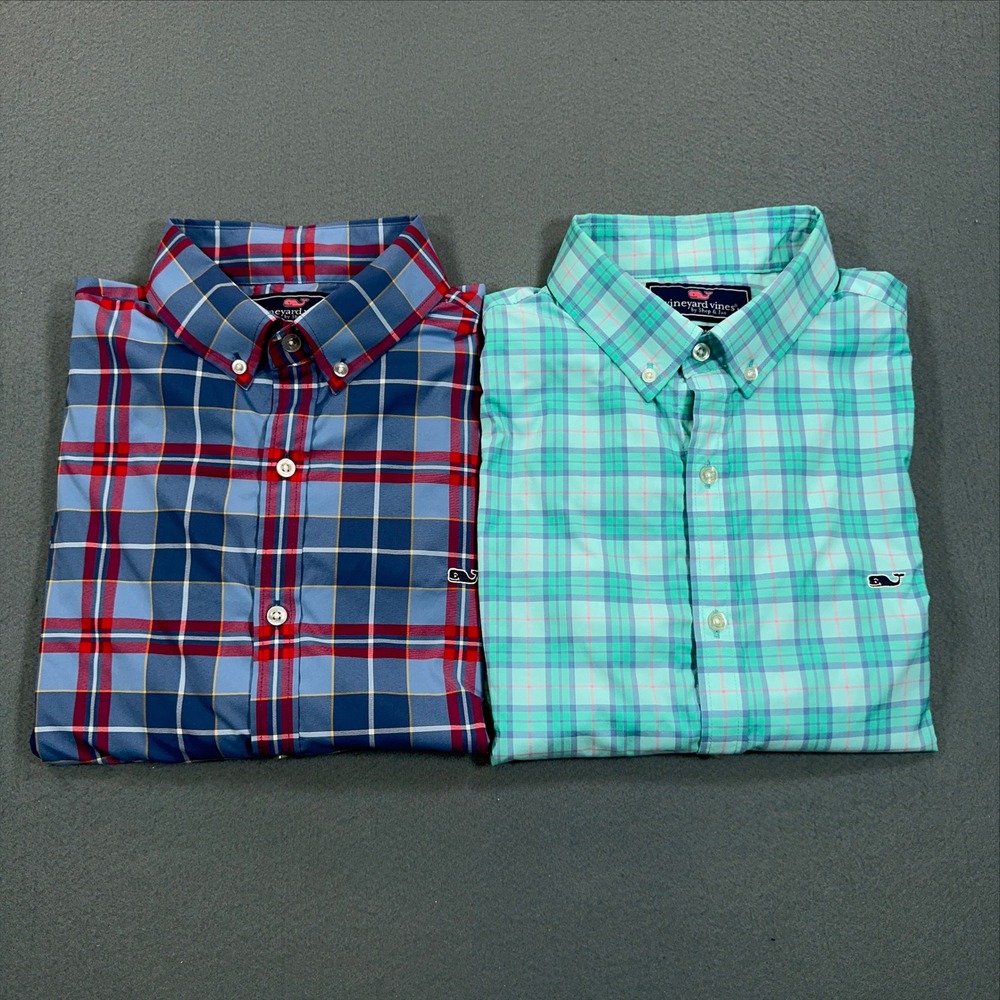 Vineyard Vines Mens Slim Fit Whale Shirt Plaid Performance Lot of 2 Size M